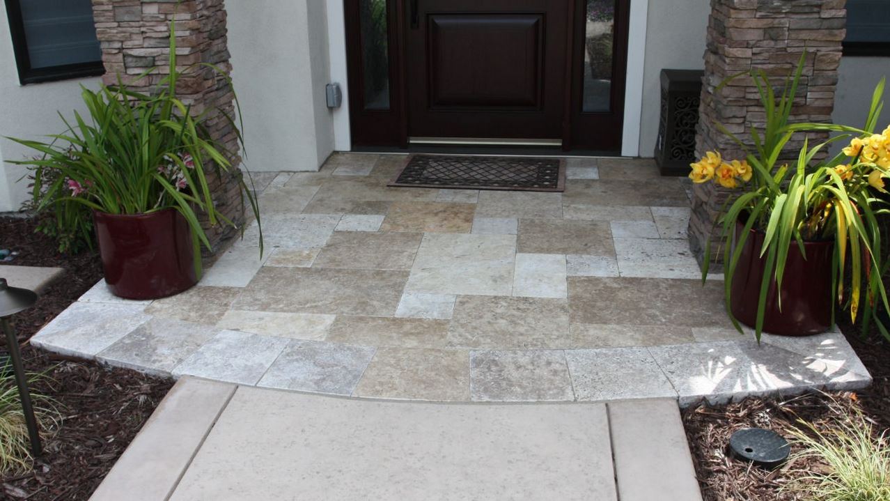 travertine porch and home front entryway design and install san jose